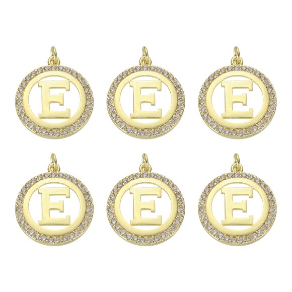 6 Pcs Jewelry Making Charm Bulk, Round Alphabet Letter Pendants Diamond Pendant DIY for Necklace, Bracelet, Earring Making and Crafting, Gold-E