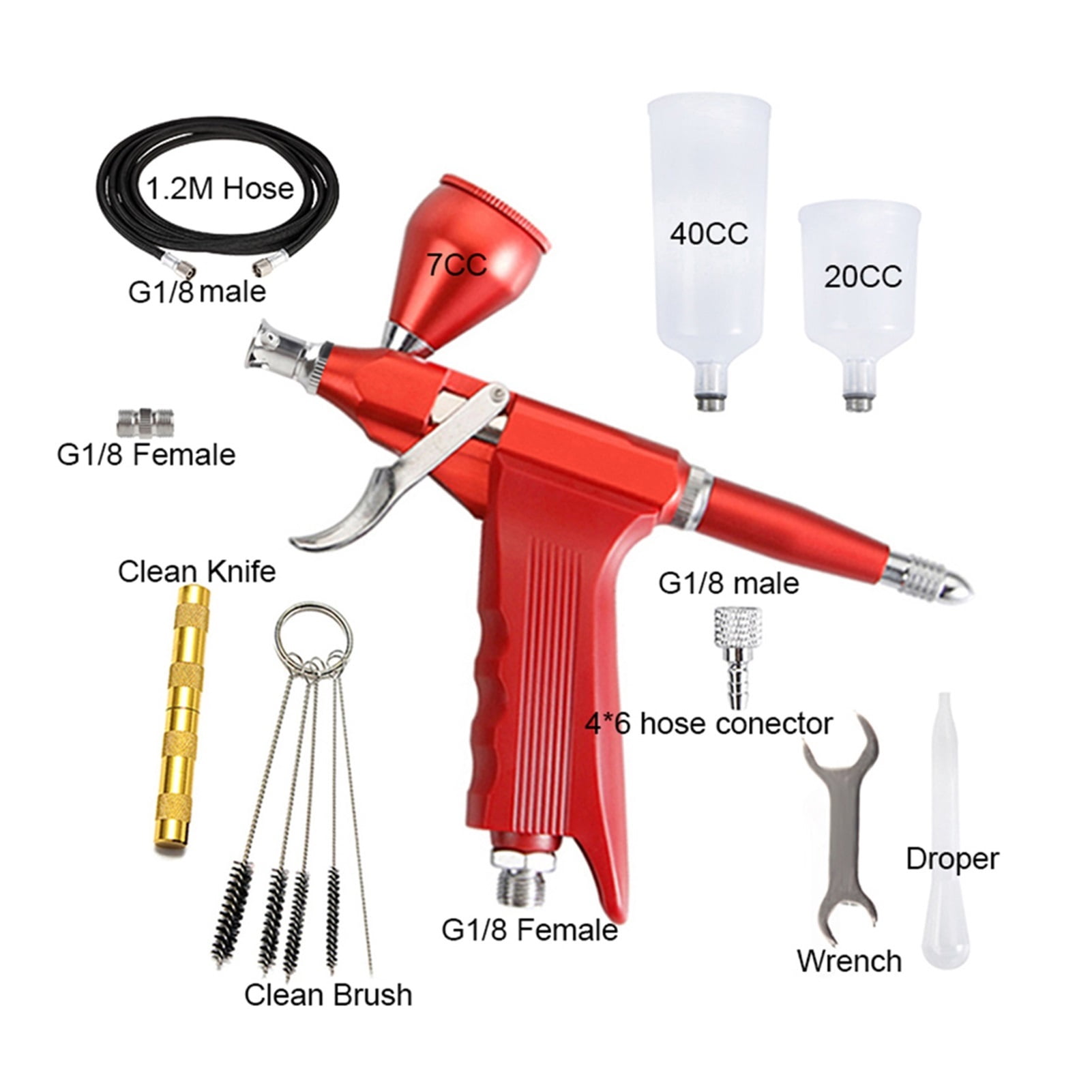 Dual Action Easy Clean Use Trigger Simple Disassembly 20 40 CC Cup High Capacity Airbrush Gun With Hose ,Versatile applications