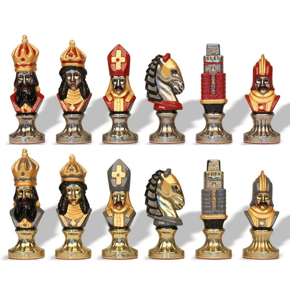 Medieval Theme Hand Painted Metal Chess Set by Italfama