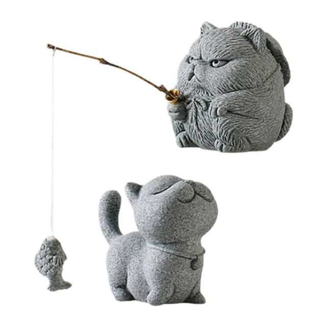 Estatua de gato para jardín, divertida mesa de té, regalo para amantes del té, centro de mesa, decoración de animales Gato Pescador Tsundere