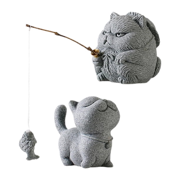 Estatua de gato para jardín, divertida mesa de té, regalo para amantes del té, centro de mesa, decoración de animales Gato Pescador Tsundere