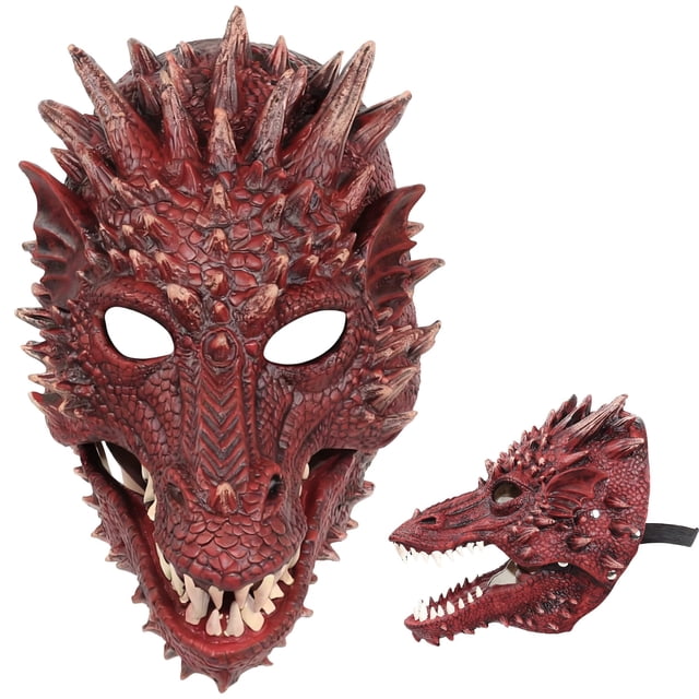Máscara de látex con forma de dragón con forma de media máscara con mandíbula móvil para Halloween