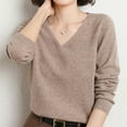 thumbnail image 4 of Women's Soft V Neck Long Sleeve Sweater Fall Casual Regular Fit, Basic Knit Pullover Top Camel M, 4 of 5