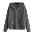 thumbnail image 2 of Mens Fuzzy Sherpa Jacket Fleece Long Sleeve Full-Zip Hooded Jacket Coats (Dark Gray M), 2 of 4