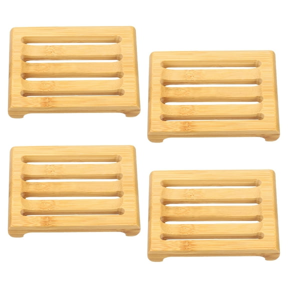 Wooden Soap Tray, 4 Pack - Wooden Soap Dish, Natural Bamboo Soap Holder, Soap Saver Tray Self Draining for Shower
