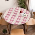 thumbnail image 5 of Pink Bow Elastic Fitted Round Table Cover Linen Background Waterproof Outdoor Tablecloth for Holiday Party, Picnic, Patio & Dining Fits Tables Up to 55"-60", 5 of 8
