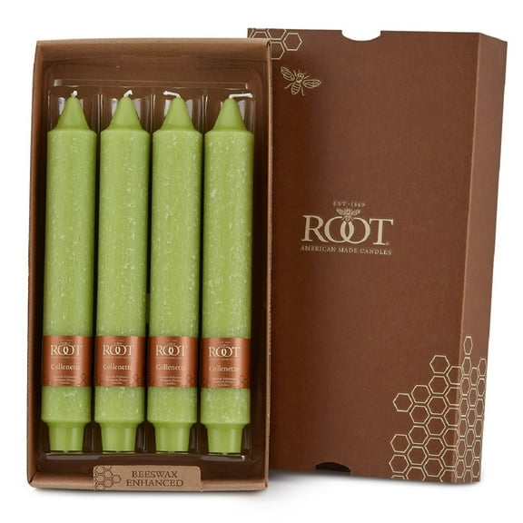 ROOT Candles Unscented Timberline™ Collenette Taper Candles, 9-Inch Tall, Box of 4, Willow