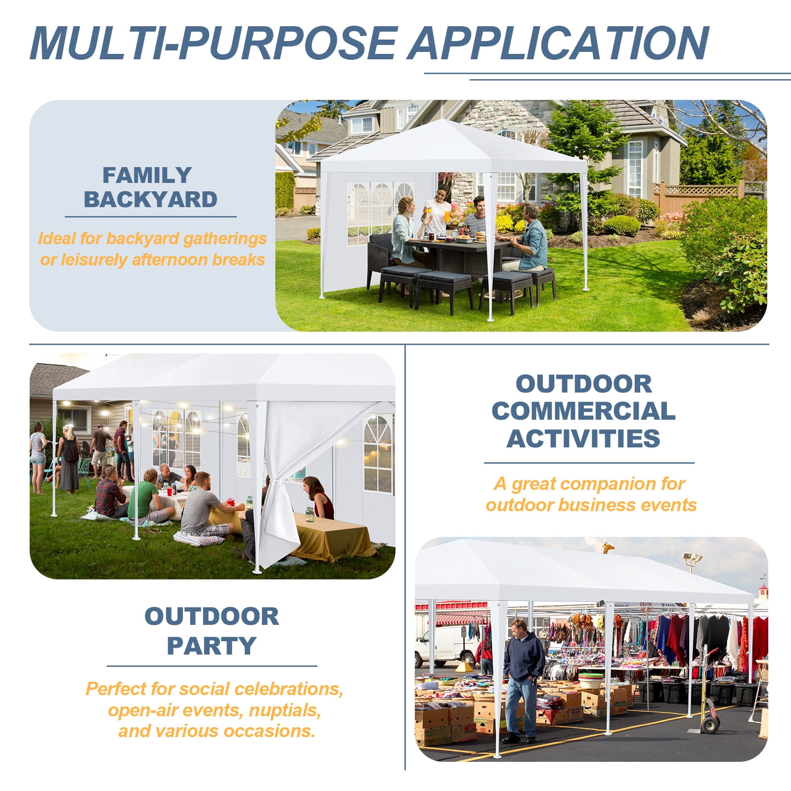 HOTEEL 10'x10' Canopy Party Tent with 2 Removable Sidewalls, Outdoor Tent for Parties, Event Tent, Patio Camping Gazebo, Portable Tent for Weddings, BBQ, Parties, Waterproof, White
