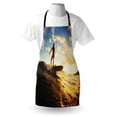 thumbnail image 3 of Ride The Wave Apron Sunset Surf in the Ocean Young Woman under Dramatic Sky Exotic Hobby Image, Unisex Kitchen Bib Apron with Adjustable Neck for Cooking Baking Gardening, Sepia Blue, by Ambesonne, 3 of 3