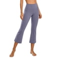 thumbnail image 3 of Women's High Waist Flare Capri Yoga Pants, 4-Way Stretch Tummy Smoothing Moisture Wicking Non See-Through Bootcut Workout Trousers for Gym Casual Daily Outdoor | TruBelle,Purple 2XL, 3 of 7