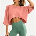 thumbnail image 6 of VBVC Women's Cropped Crew Neck Sweatshirt , Ladies' 3/4 Sleeve Drop Shoulder Top , Casual Athletic Yoga Workout Shirt For Women,Pink,S-2XL, 6 of 9