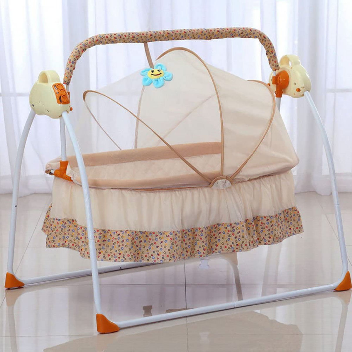 Baby Auto-Swing Bed Bluetooth Electric USB Crib Cradle Infant Rocker Cradle+Mat 
