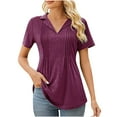 thumbnail image 2 of Scyoekwg Womens Tunic Tops Short Sleeve Solid Color Loose Fit Blouse Trendy Tee Shirts Lightweight Casual V-Neck Pleated Tunis Shirts Blouse Tops Red L(8), 2 of 6