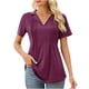 thumbnail image 1 of Fiudx Camisas de Mujer Moda Mujer Sólido Cuello En V Sling Tops Casual Fold Blusa de Manga Corta Camiseta, 1 of 5