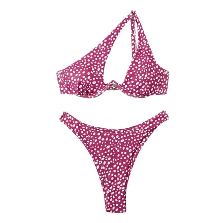 Jjayotai No Boundaries Womens One Shoulder Bikini  Dot Print High Waisted Cheeky Thong Swimwear  Two Pieces Bathing Suit  Women s Swimsuits 2025 Hot Pink~ XL