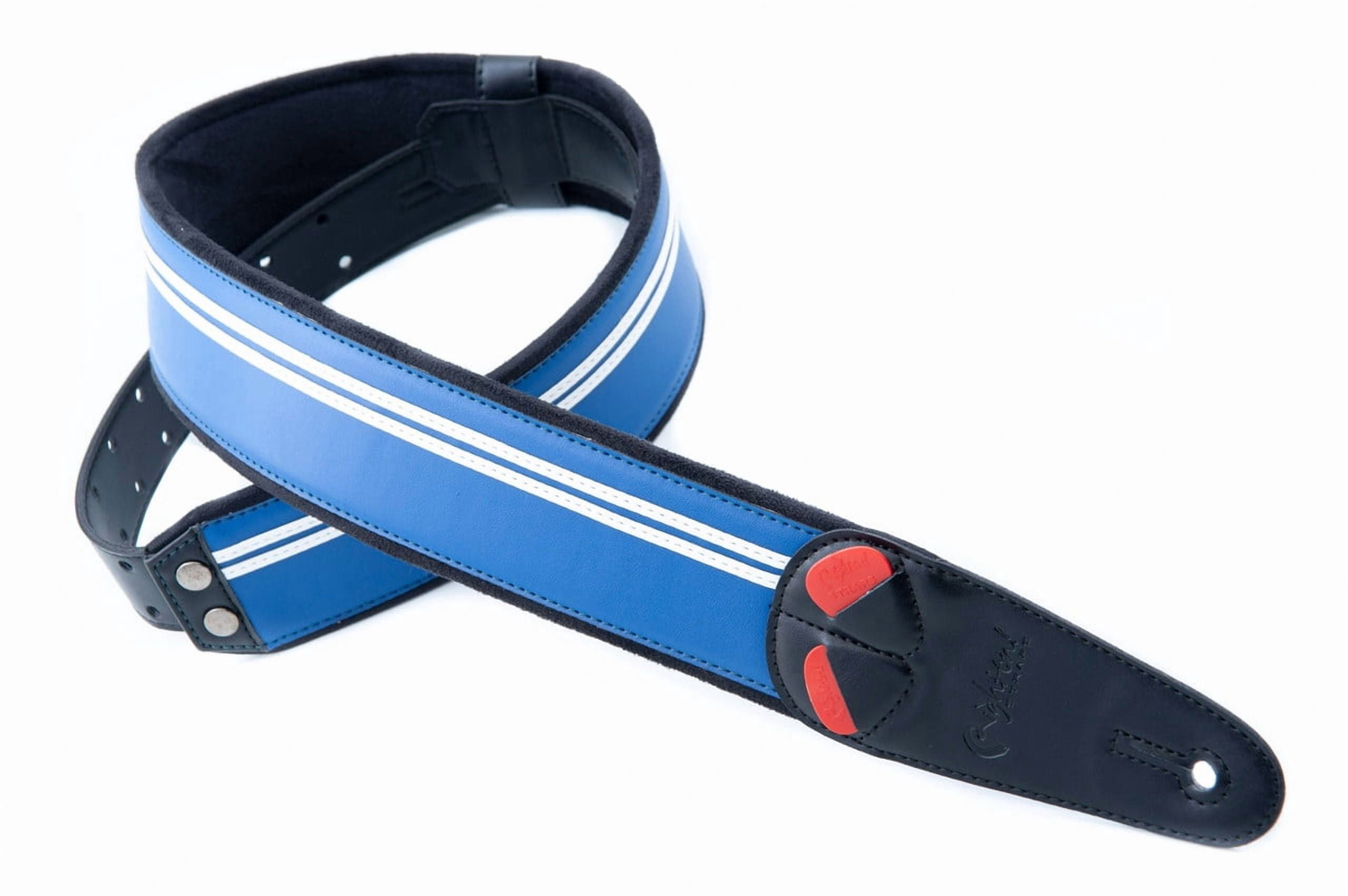 RightOn! Straps Mojo Collection Race-60 Guitar & Bass Strap made with Vegan Leather – Stylish and Comfortable - Blue