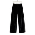 thumbnail image 4 of Karymi Pants for Women Solid Plush Fuzzy Wide Leg Pants, Elastic Waist Decorative Button Front Warm Fluffy Long Trousers, 4 of 5