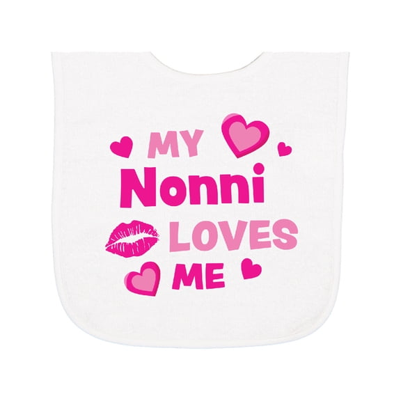 Inktastic Valentine's Day My Nonni Loves Me Hearts and Lips Baby Terry Cloth Bib
