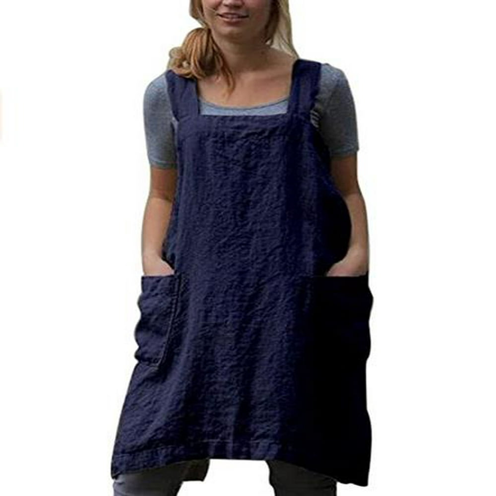 Canis Women's Cotton and Linen Solid Color Pinafore Square Cross Apron ...