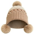 thumbnail image 4 of Outfmvch Ski Mask Women Winter Peruvian Cover Ears Beanie Hat Ear Flaps Ski Snow Hats Knit Fleece Lined 3 Pom Pom Winter Beanie Hat for Women Khaki One Size, 4 of 4
