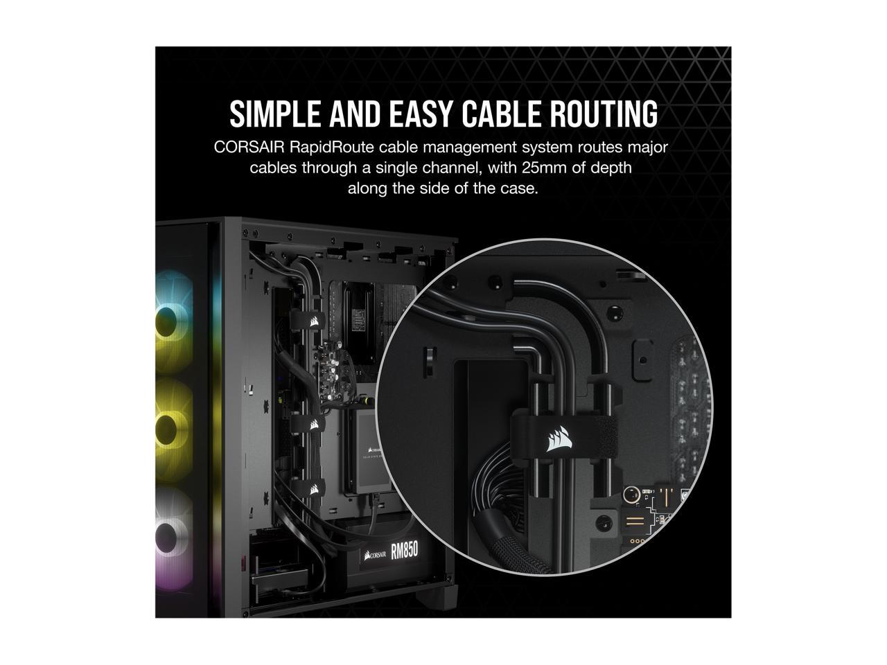 Corsair iCUE 4000X Computer Case - Midi Tower - Black - Tempered Glass, Steel, Plastic - 4 x Bay - 0 - ATX Motherboard Supported - 6 x Fan(s) Supported - 2 x Internal 3.5" Bay - 2 x Internal 2.5 - image 5 of 8