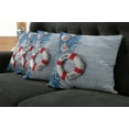 thumbnail image 2 of Ambesonne Ocean Throw Pillow Cover 4 Pack, Fishing Net Wood Seashell, 24", Dust Blue Red, 2 of 6