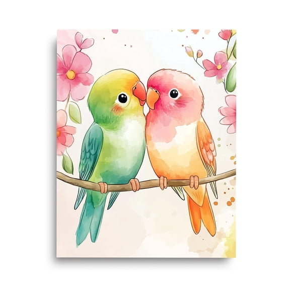 Lovebirds Print, Romantic Tropical Bird Wall Art, Colorful Wildlife Poster, Anniversary , Parakeet Decor, Cute Animal Artwork Home Decor #3796, Unframed Poster Size 8x12