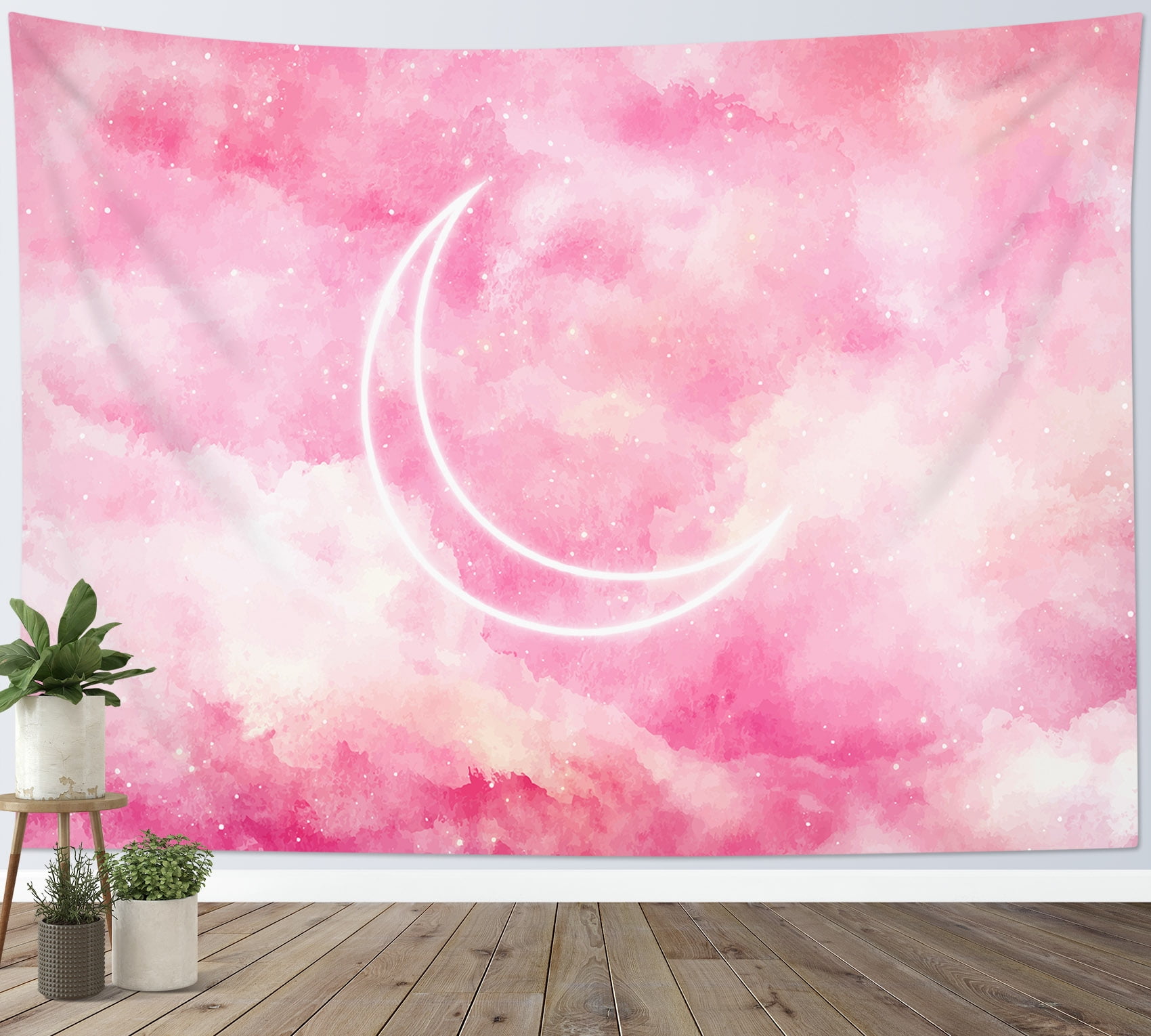 HVEST Cloud Tapestry Boho Moon on Pink Abstract Clouds Tapestries Wall Hanging for Bedroom Living Room Dorm Party Wall Decor, 92.5W X 70.9L Inches