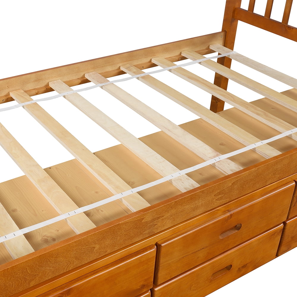 Private Jungle Solid Wood Twin Size Bed with Storage, Platform Bed with 6 Drawers-Oak
