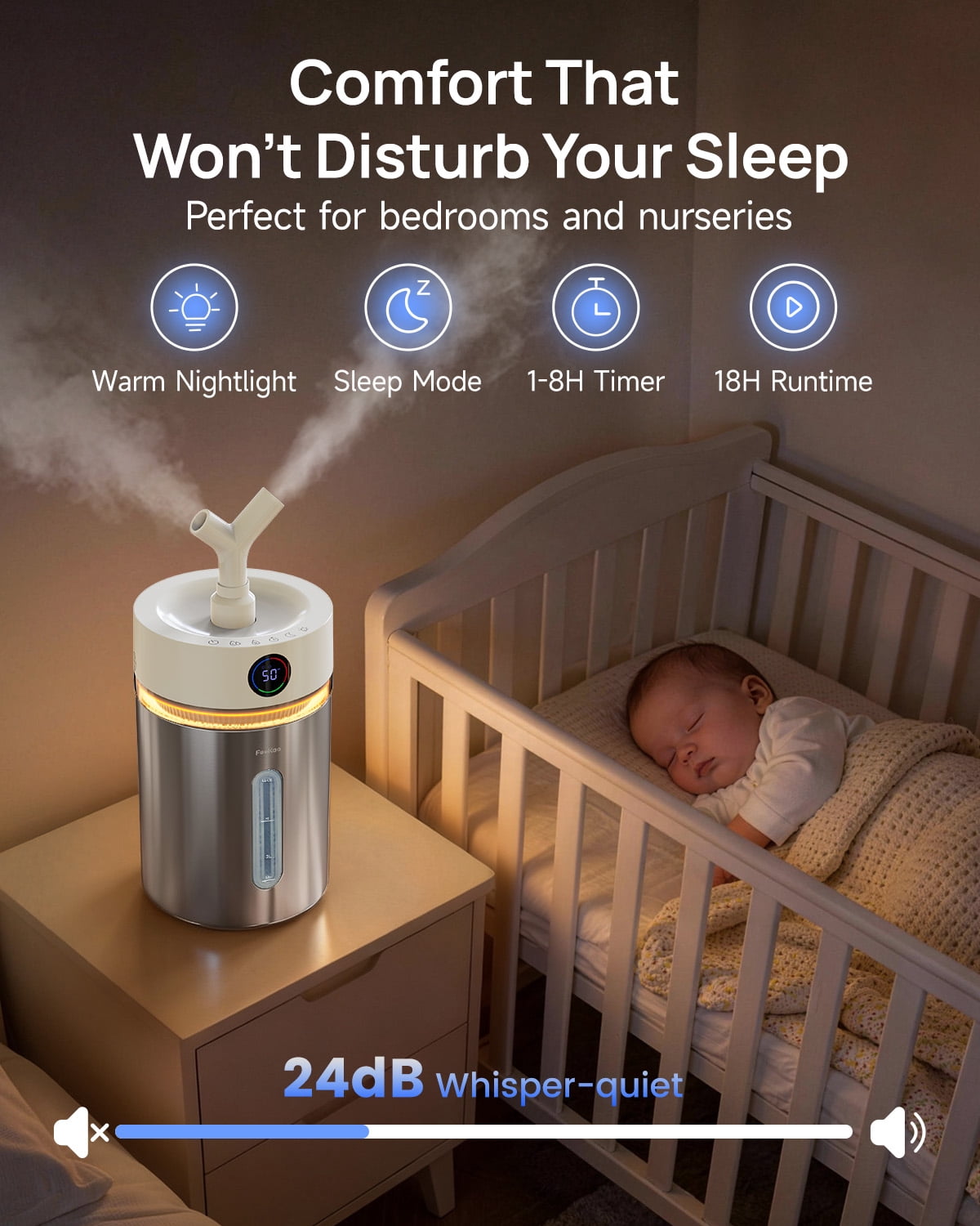 Stainless Steel Humidifier for Room, 4L/1Gal Cool Mist Humidifiers for Bedroom, Dishwasher Safe Humidifier Large Room with Diffuser, Humidifiers for Baby Nursery Living Room Office Plant
