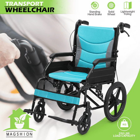 Magshion *FDA APPROVED* Transport Wheelchair With Flip Back Footrests, Folding Transport Chair with Seat Belt, Folding Wheelchair for Storage and Travel, 250lbs Weight Capacity, Black
