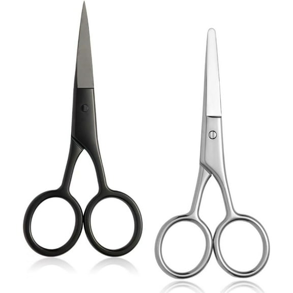Small Grooming Scissors for Men and Women, Facial Hair Trimming Scissors with Straight & Rounded Safety Tips for Eyebrows, Nose Hair, Beard, Mustache, Eyelashes, and Ear Hair