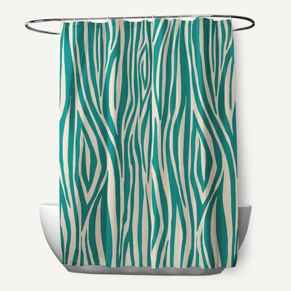 Simply Daisy 70" W x 73" H Wood Stripe Geometric Print Polyester Shower Curtain, Green