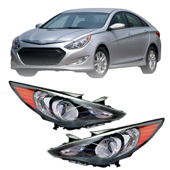 EPOTOOR Headlights Assembly Black Housing Clear Lens Projector Replacement for Hyundai Sonata 2011 2012 2013 2014 Headlamps Pair Driver and Passenger Side
