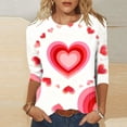 thumbnail image 2 of 2026 Valentines T Shirts for Women Ladies' Round-neck 3/4 Sleeve Loose Top Cute Heart Printed Outfits Romance Date Clothing Soft Casual Shirts, 2 of 6