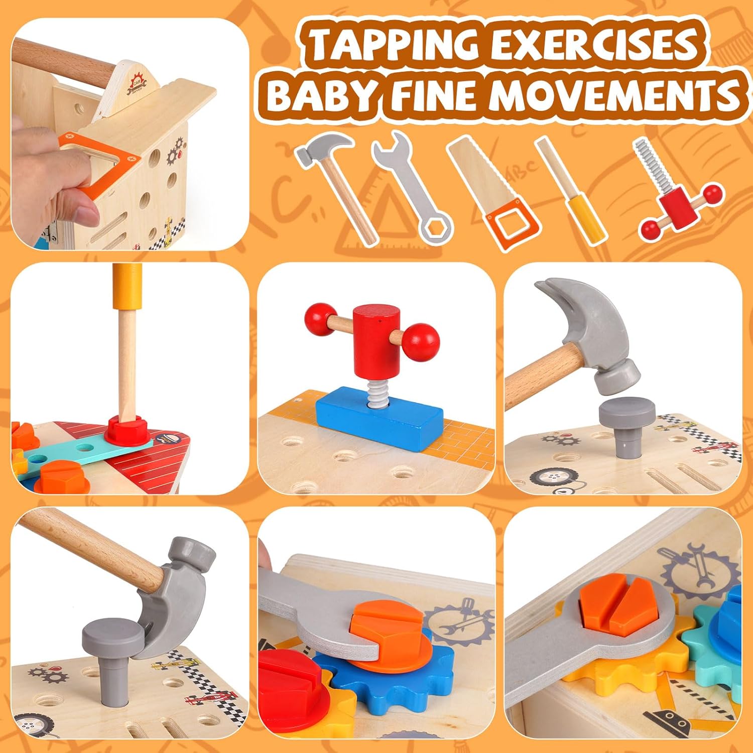 Set de herramientas de juguete para niños de 3 a 6 años, 33 piezas, juguetes Montessori para niños de 3 años, herramientas STEM con caja/casa, juguetes educativos de madera para niños y niñas de 3, 4, 5 y 6 años 4