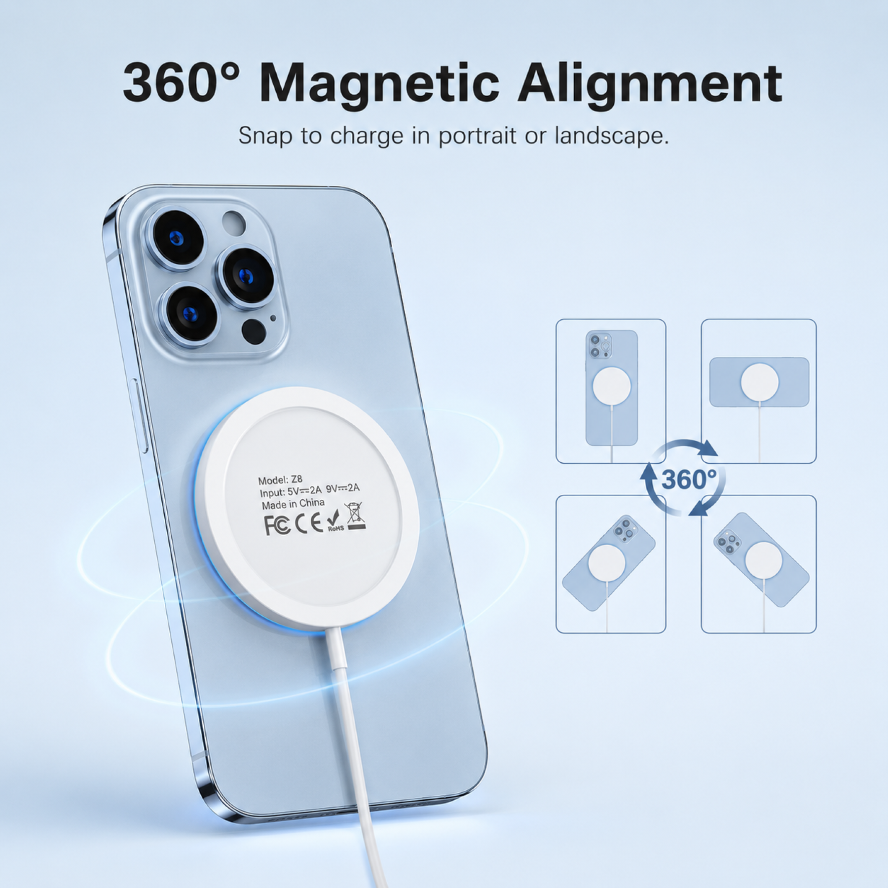 WTUHU 15W Magnetic Wireless Charger Pad, iPhone Compatible, White photo 5