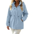 thumbnail image 2 of Jsaierl Women's Water Resistant Hooded Anorak Jacket Snap Button Drawstring Waist Windproof Lightweight Outdoor Rain Coat, 2 of 7
