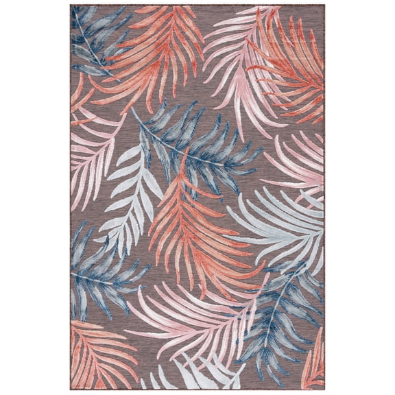 SAFAVIEH Cabana Jane Botanical Indoor/Outdoor Area Rug, Brown/Blue, 5'1" x 7'6"