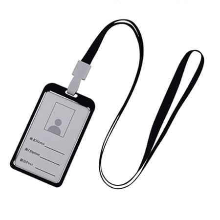 Premium Aluminum Alloy Vertical ID Badge Holder Protective Business Work Card Case Cover Sleeve with Lanyard for Offices Hospitals Schools, 3.86 x 2.28 Inches / 98 x 58 mm, Black