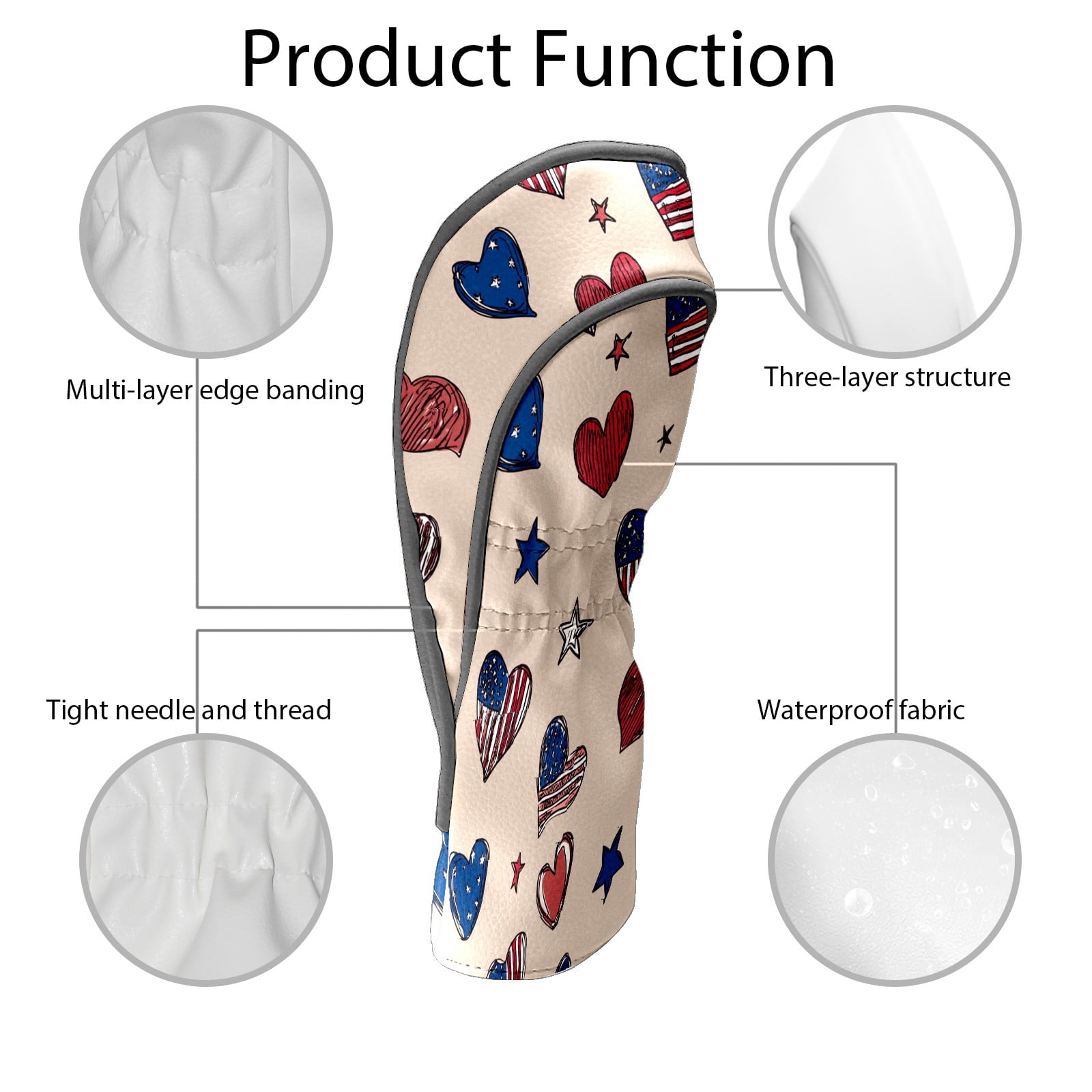 Golf Club Covers, Pink HeartStar Premium PU Leather Driver Hybrid Putter Head Covers with Velvet Lining, Waterproof Golf Gifts for Men Women