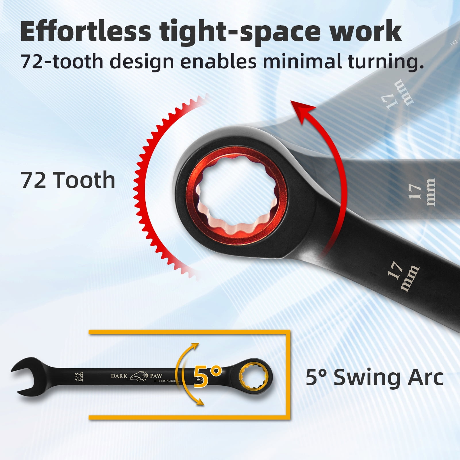 IRONCUBE 16-Piece Metric & SAE Ratcheting Wrench Set - Black Chrome Vanadium - Including Water-Resistant Wax Canva Bag - for Automotive Repair