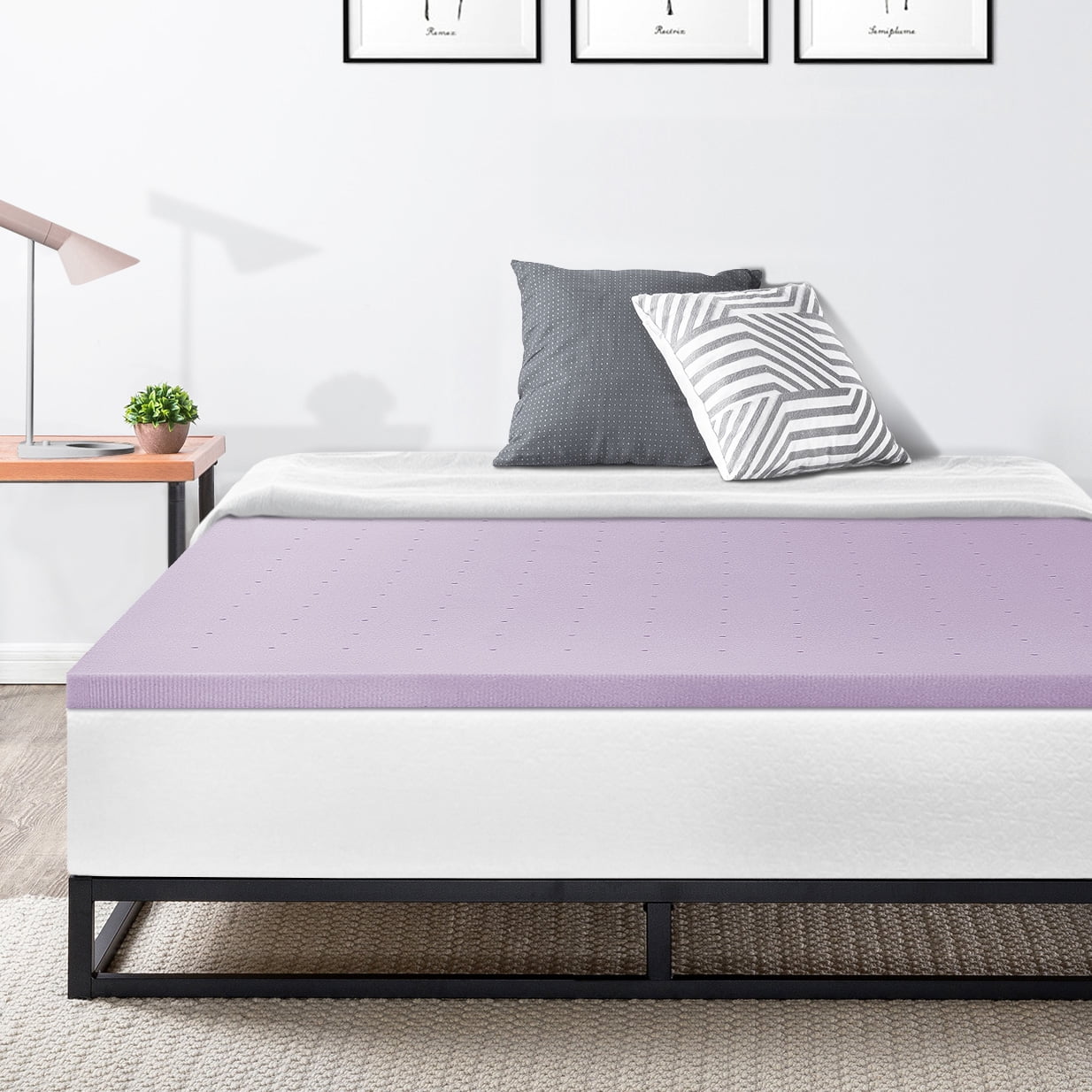 Mellow 1 5 Inch Ventilated Memory Foam Mattress Topper With Lavender Infusion Queen Walmart Com