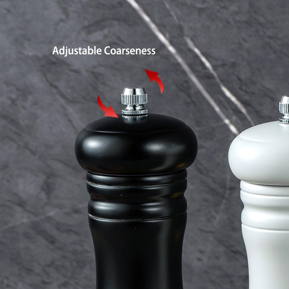 Pepper Grinder, Wood Salt and Pepper Grinder Mills Sets, Classic Manual Salt Grinder Refillable Pepper Mill Sets with Acrylic Visible Window Adjustable Ceramic Grinding Rotor 6.7inch 2 Pack