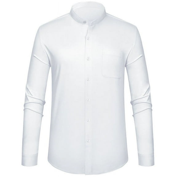 LONSSA Men's Long Sleeve Banded Collar Dress Shirts Stretch Button Down Shirts with Pocket