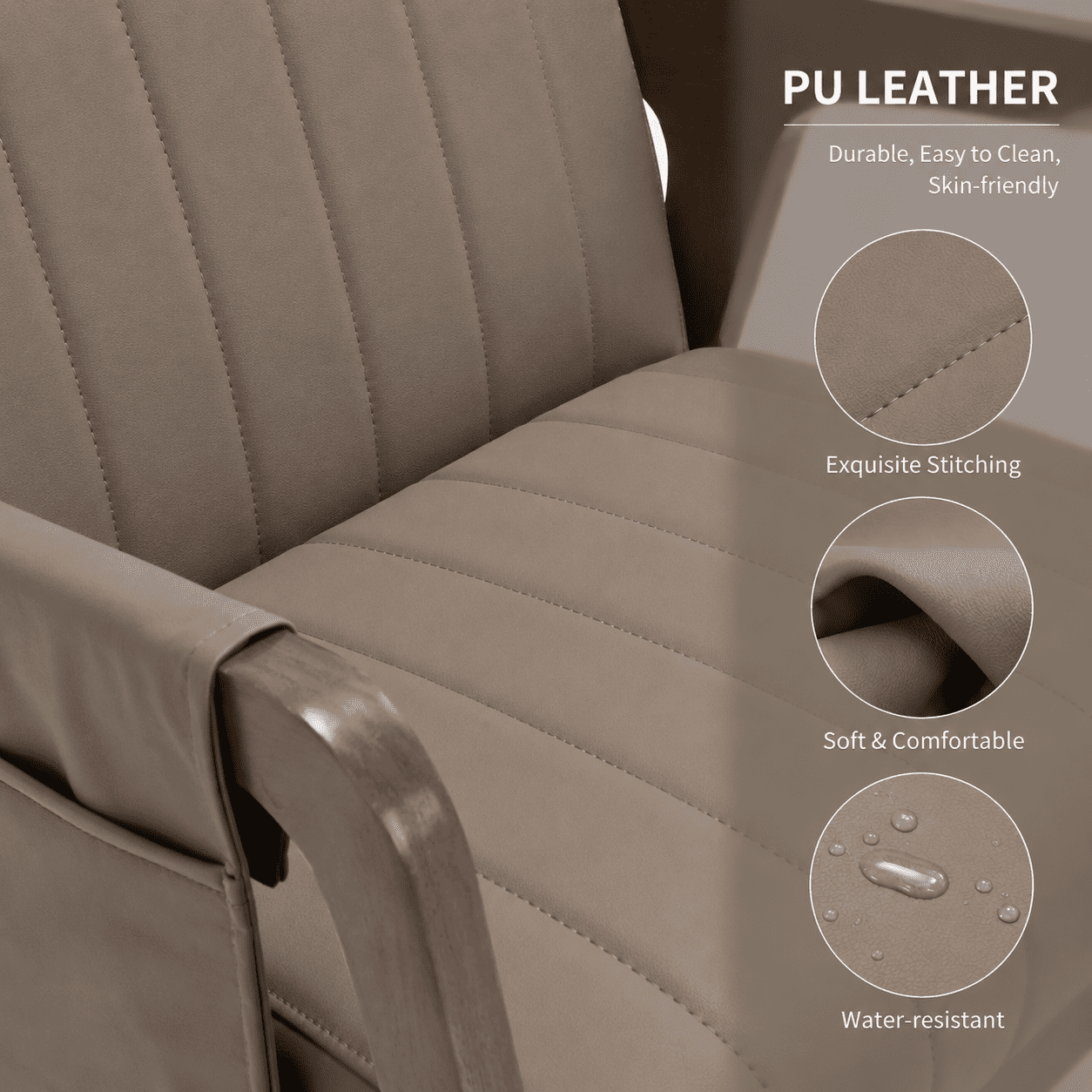 MOONMISS PU Leather Accent Chair,Mid-Century Modern Wood Frame Arm Chair with Side Pocket Cushioned Sofa,Brown