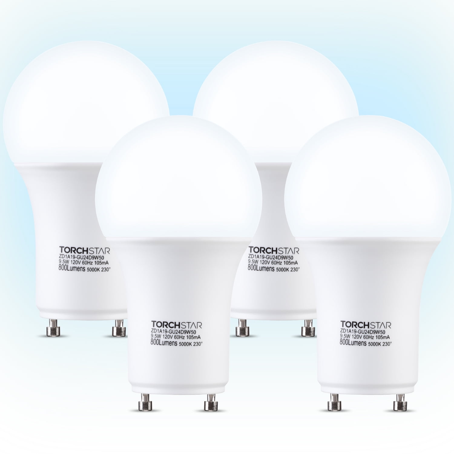 genetisch pakket Overtekenen TORCHSTAR Dimmable GU24 LED Light Bulb, 60W Equivalent 2 Prong Light Bulbs,  3000K WarmWhite, 9.5W, 800 Lumens, UL & ES Listed, A19 Shape Bulbs, GU24  Twist Lock Base, Pack of 4 - Walmart.com