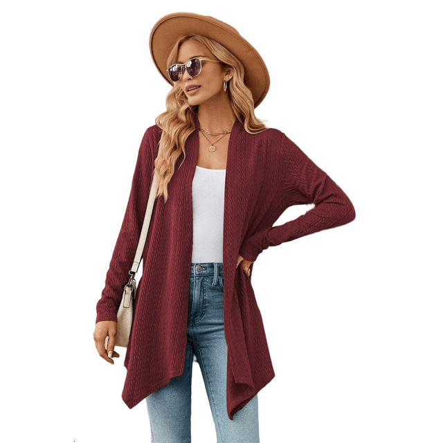 Cardigan pour Femmes Chic Décontracté à Manches Longues à devant Ouvert Chandails Cardigan Bordeaux S