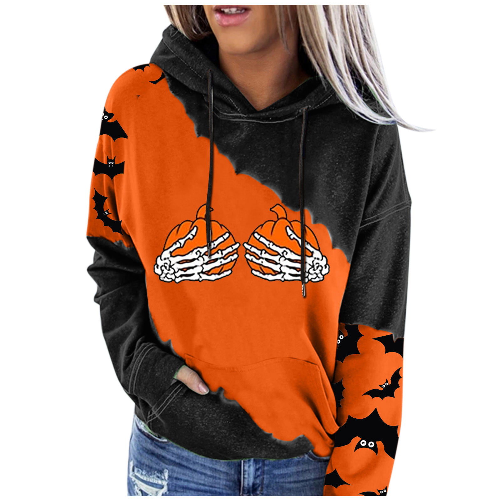 Swyss Hooded Sweatshirt,Womens Halloween Printed Long-Sleeve Hooded Pullover Casual Hoodie Tops 