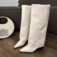 thumbnail image 1 of Botas altas de cuero grueso para Mujer, zapatos de tacón con puntero hasta la rodilla, Botas Chelsea de tendencia para Mujer, nuevos zapatos de tacón para Mujer, Botas de gladiador de nieve, 1 of 4